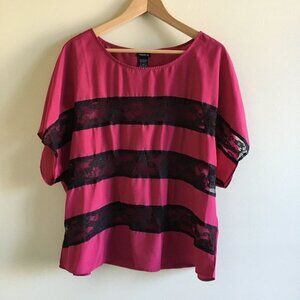 Torrid‎ Black Lace Inset Satin Blouse Top